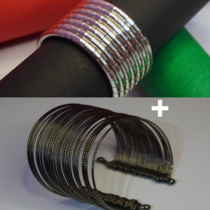 Trendy Metal Bracelet Combo Pack of 2 – Black Spiral Bangle & Black Multi-Layer Cuff for Girls and Womens